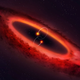 El disco protoplanetario perpendicular a la órbita de su par interno. El par externo no aparece en la imagen.
Imagen: University of Warwick/Mark Garlick